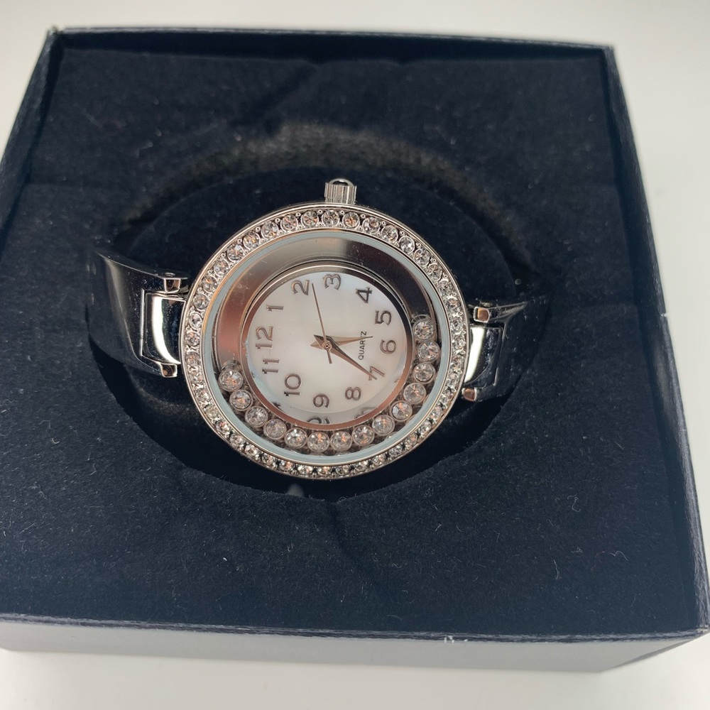 Hollywood Glamour Floating Rhinestones Cuff Watch